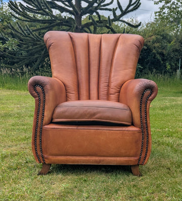 Retro 80’s leather tan Tetrad Ella Club chair, Delivery available - 0346
