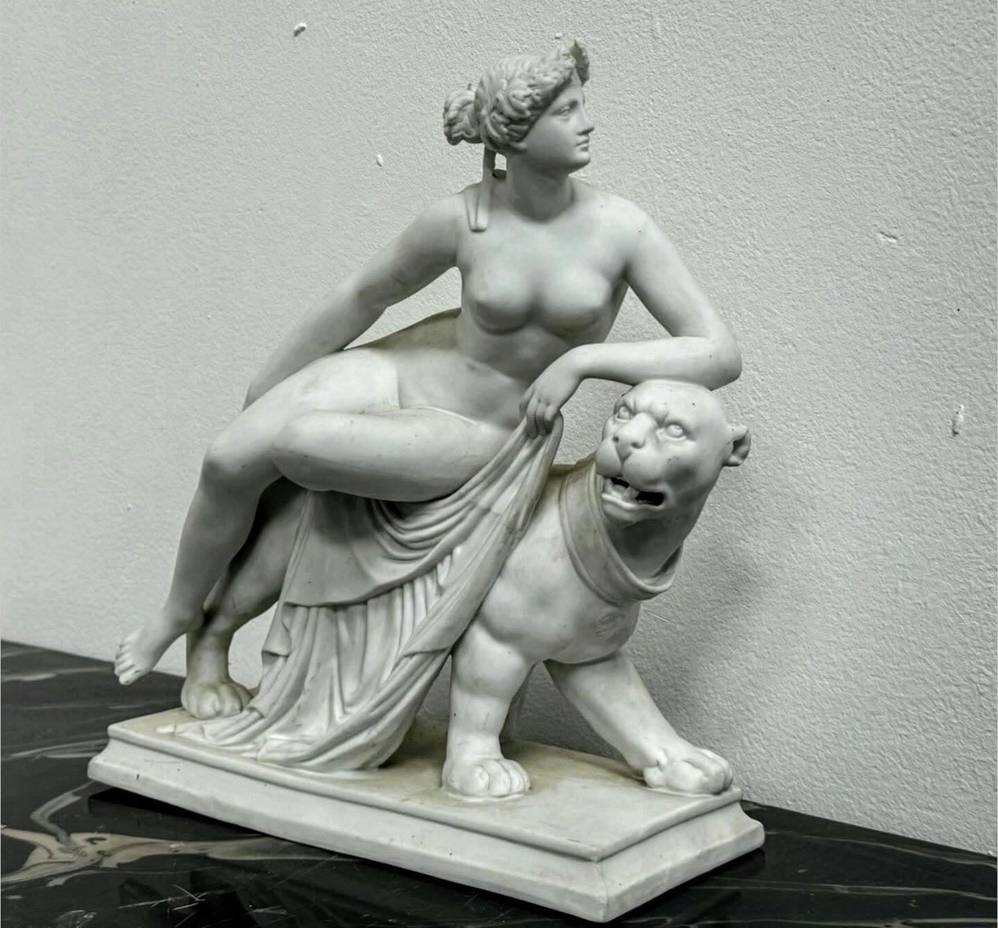 Marble statue of Greek Goddess Ariadne & Panther - Free UK Delivery