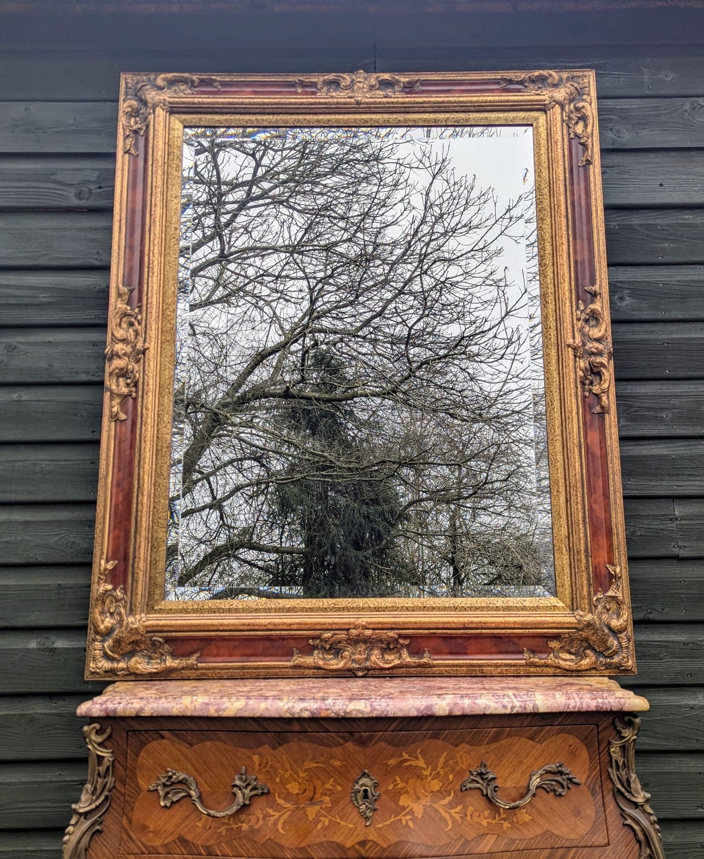 Grand 19th Century Style Gilt & Lacquered Bevelled Mirror - Delivery Available