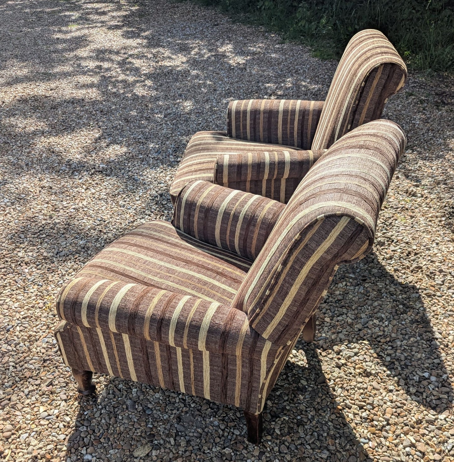 Pair Victorian library chairs Carskiey House stripe - Delivery Available