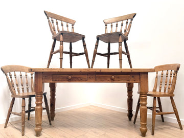Antique farmhouse dining table and 4 chairs pinewood 0329 - Delivery available