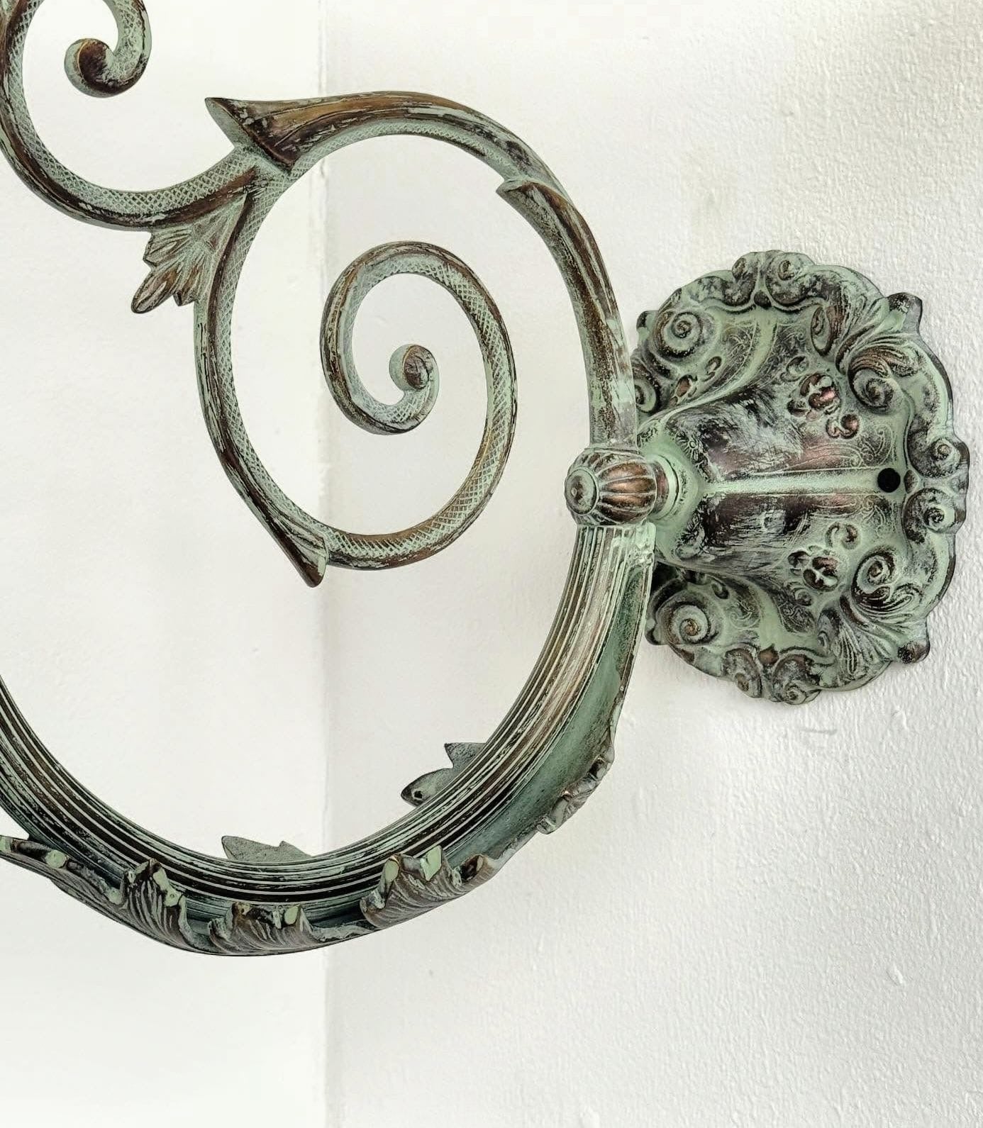 Pair Vintage ornate bronze Verdigris Light Brackets with Wire - Delivery Available