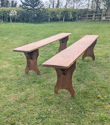 Pair of vintage Pine wood Old School Style Benches - Delivery Available 0304