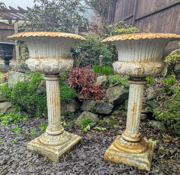 Pair of Mid Century cast iron Campana Urn Jardinieres - Delivery Available 0265