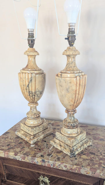 Pair of 1920’s Alabaster Urn shaped table lamp bases - Delivery Available UK 0368