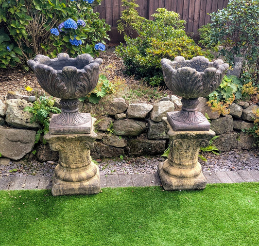 Vintage reconstituted Stone Acanthus Tulip Urns - Delivery Available