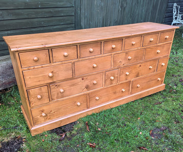 Vintage pine bank of 19 drawers haberdashery