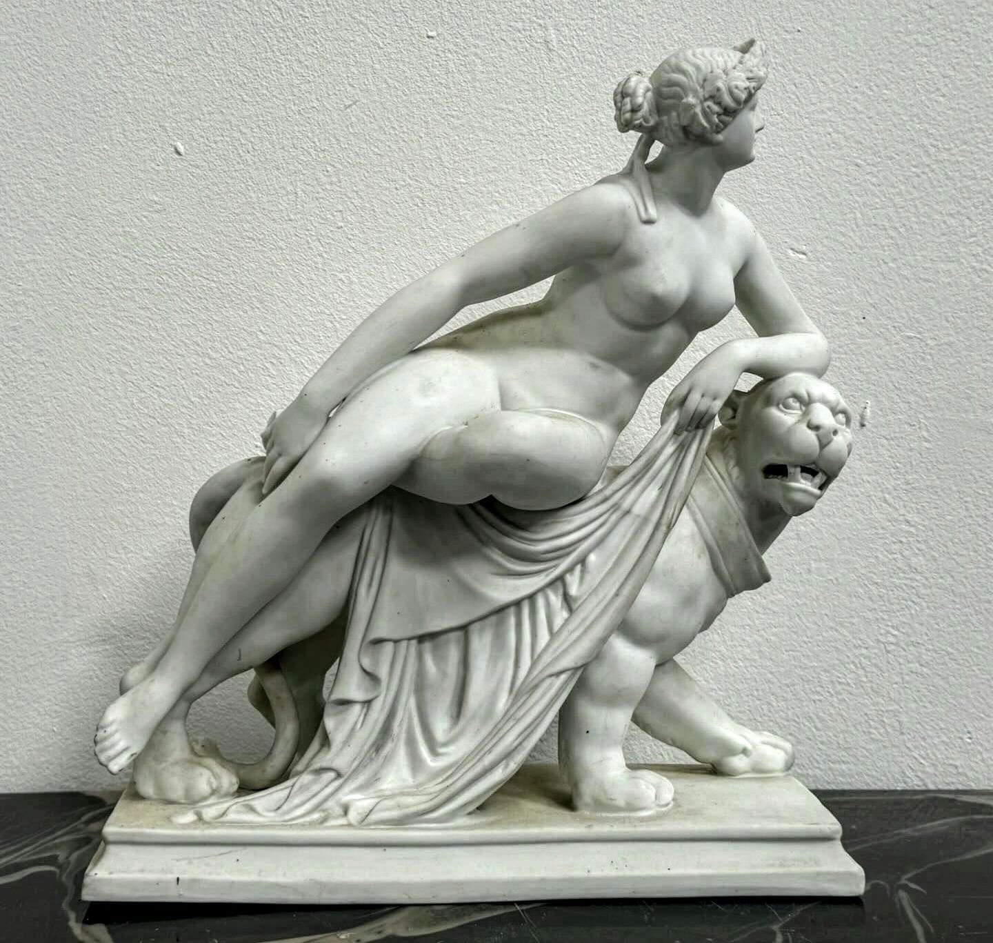 Marble statue of Greek Goddess Ariadne & Panther - Free UK Delivery