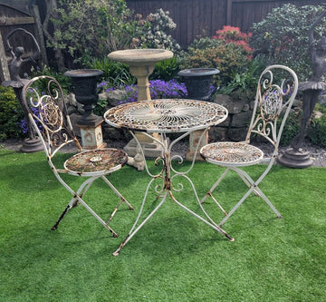 French Style white metal patio garden table and chair set - Delivery available 0300