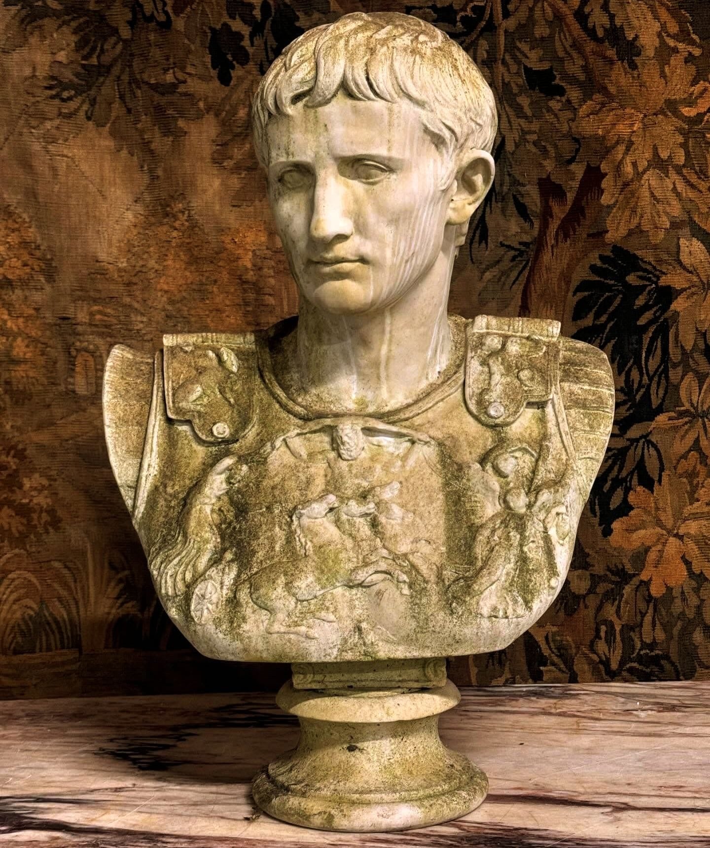 Mid 20th Century Classical Stone Bust Cecsar Augustus - Delivery Available