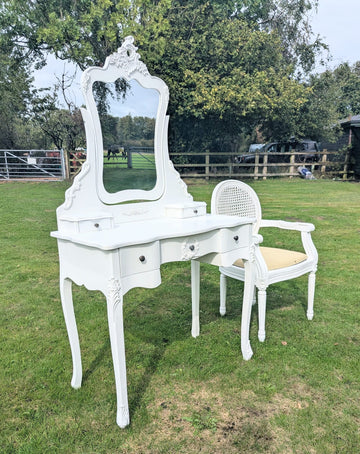 Vintage Shabby Chic dressing table & mirror with chair set - Delivery Available 0374