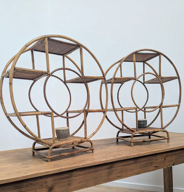 Pair of Vintage round bamboo display stands - Delivery available 0307
