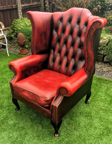 Superb Vintage Oxblood Leather Chesterfield Wingback Armchair Delivery Included