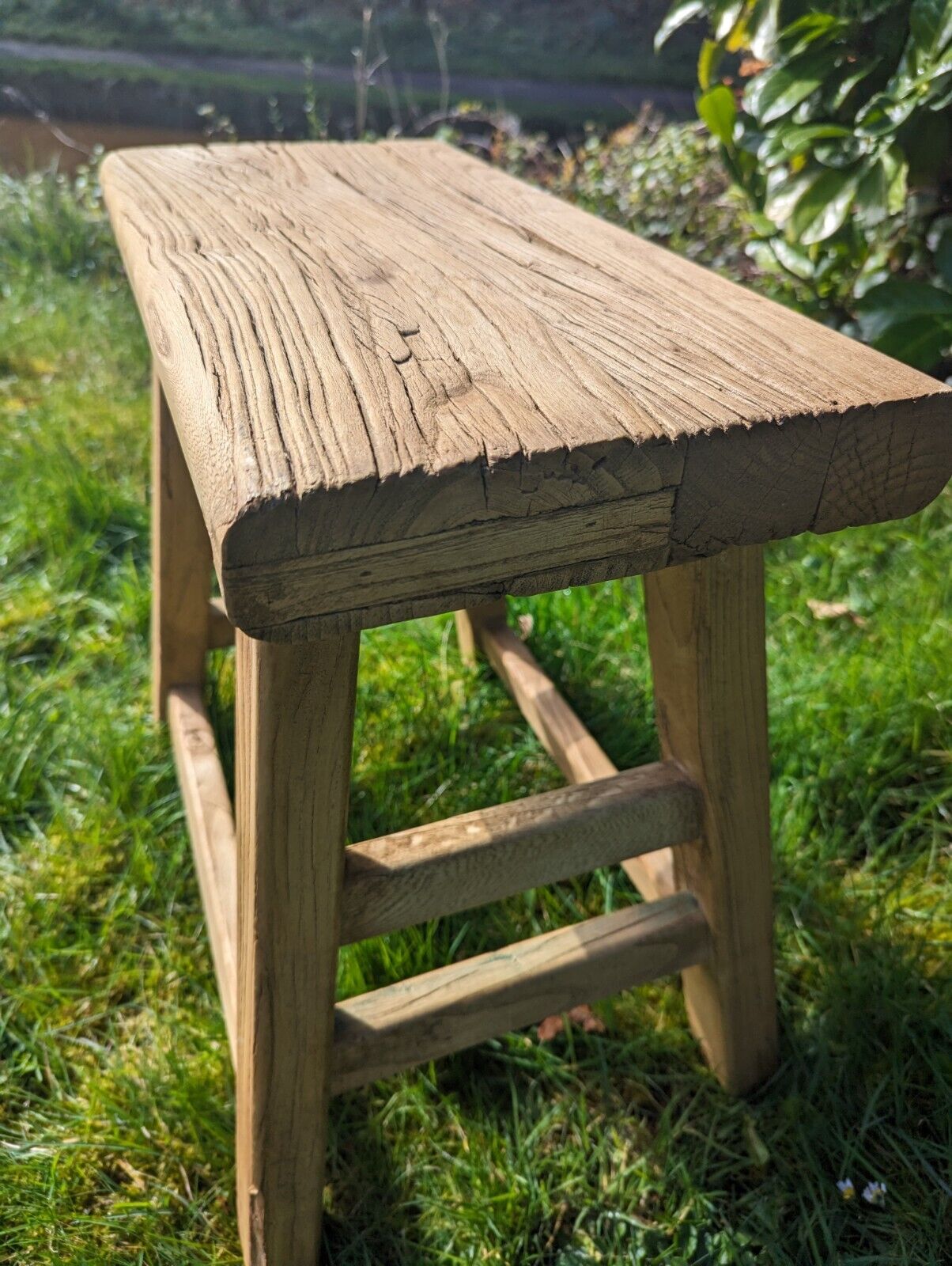 Vintage Rustic Reclaimed Elm Farmhouse Side Table-Woolpack, Delivery Available