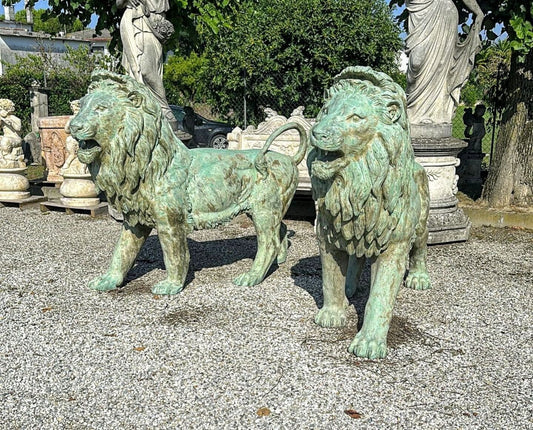 Outstanding Imposing Italian Bronze Verdigris Lions - Delivery Available