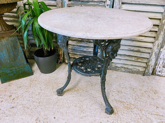 Vintage Marble Top decorative Iron Bistro Table With Shelf - Delivery Available.