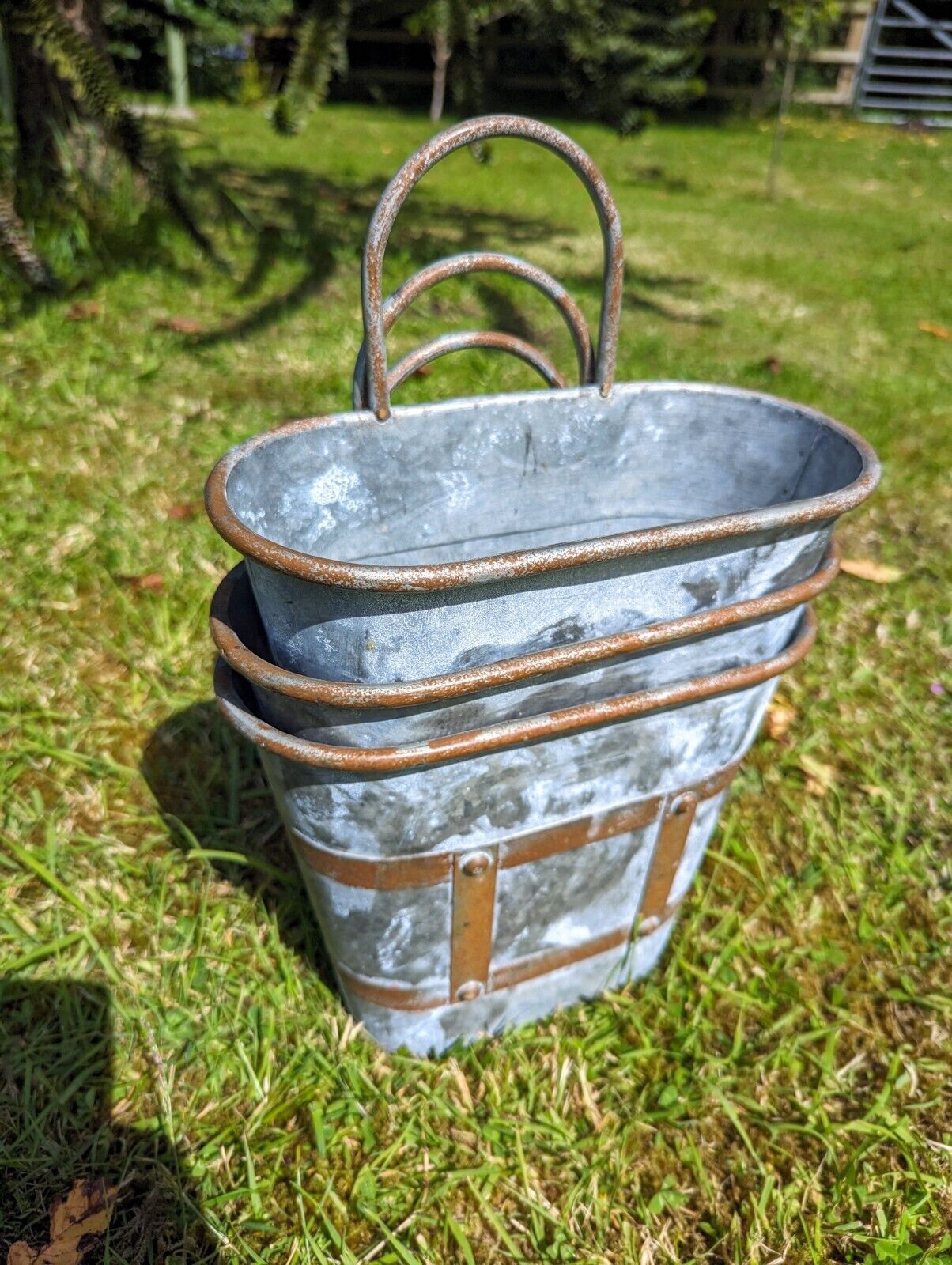 Decorative  Galvanised tub Wall  Planters Set Of 3 - Delivery Available