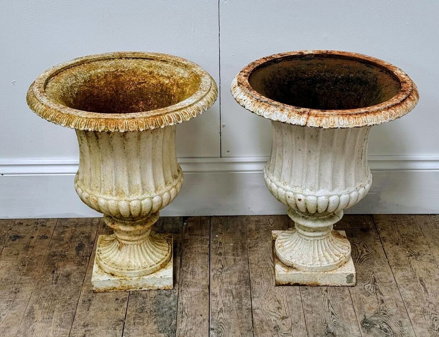 Pair Of English Late 19th c Original Campana Urns Cast Iron- Free UK Delivery