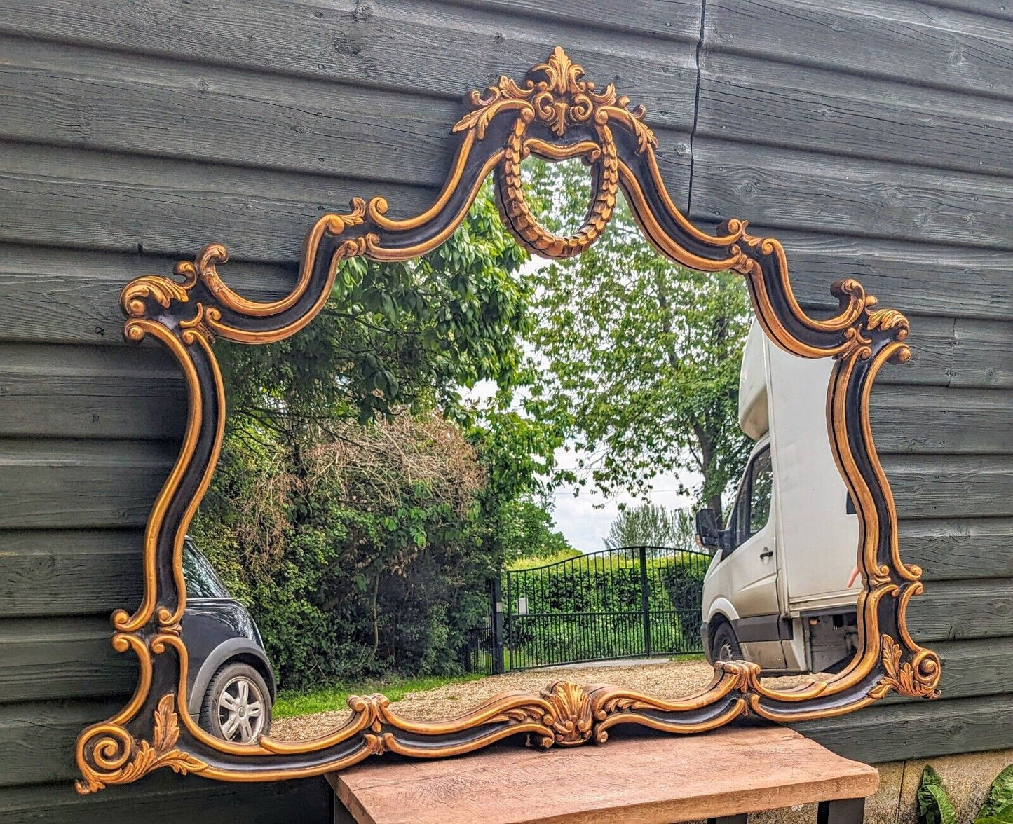 Vintage Rococo 19th Century Style Black & Gilt Mirror - Delivery Available