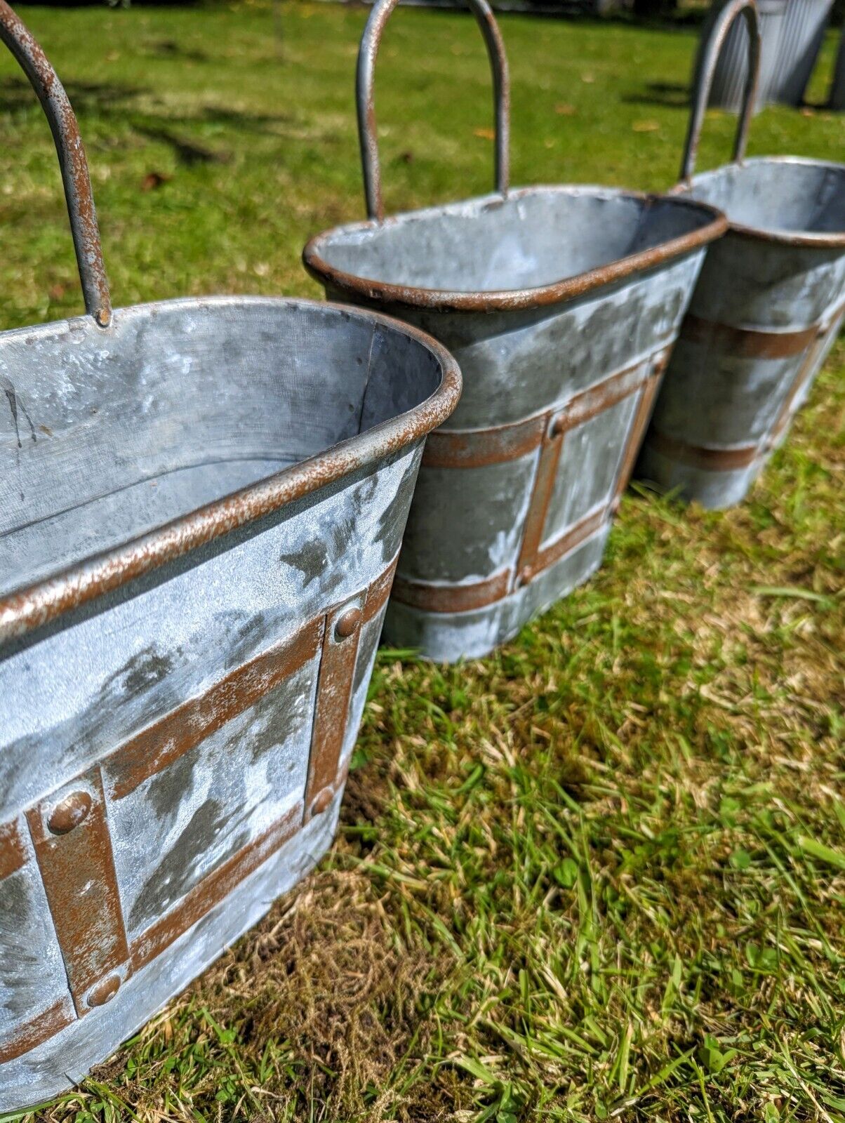 Decorative  Galvanised tub Wall  Planters Set Of 3 - Delivery Available