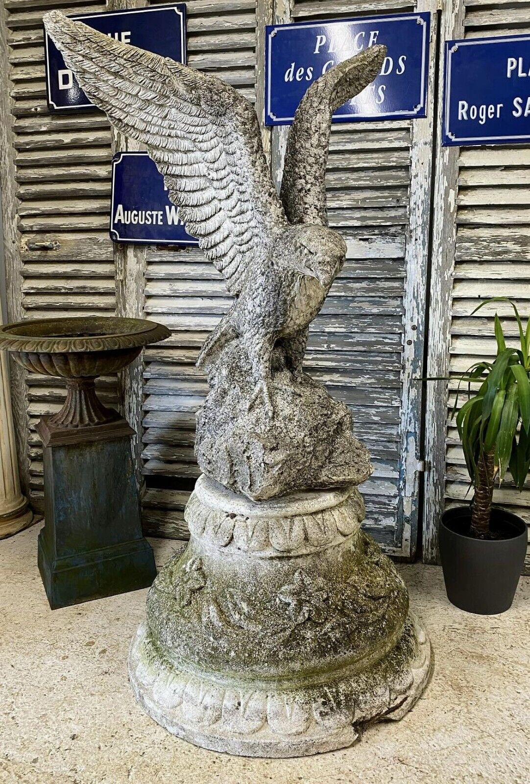 Statement Carved Stone Eagle On Decorative Plinth - Sold