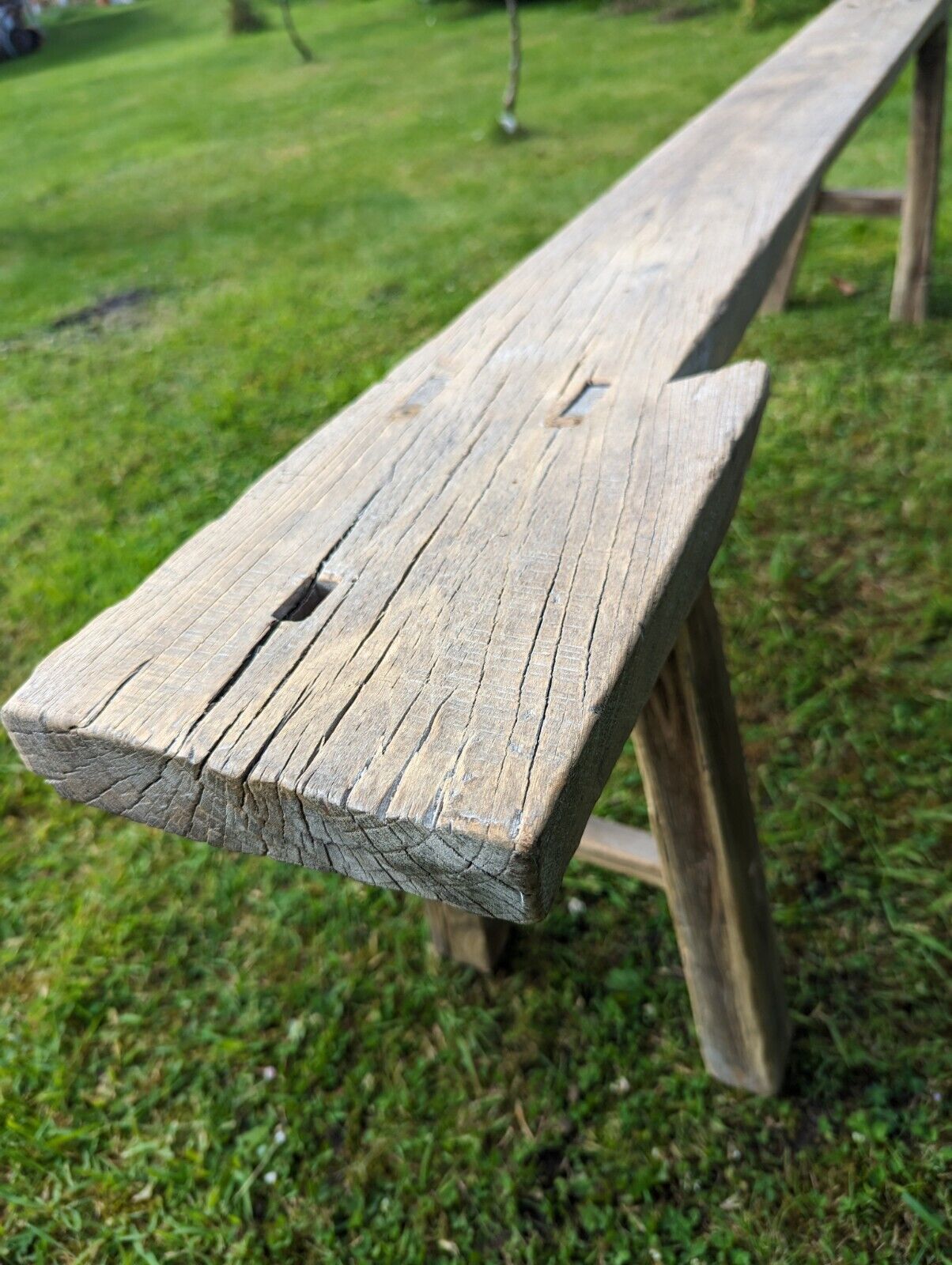 Vintage Rustic Elm Trestle Bench (Lilli Marlene ) Delivery Available