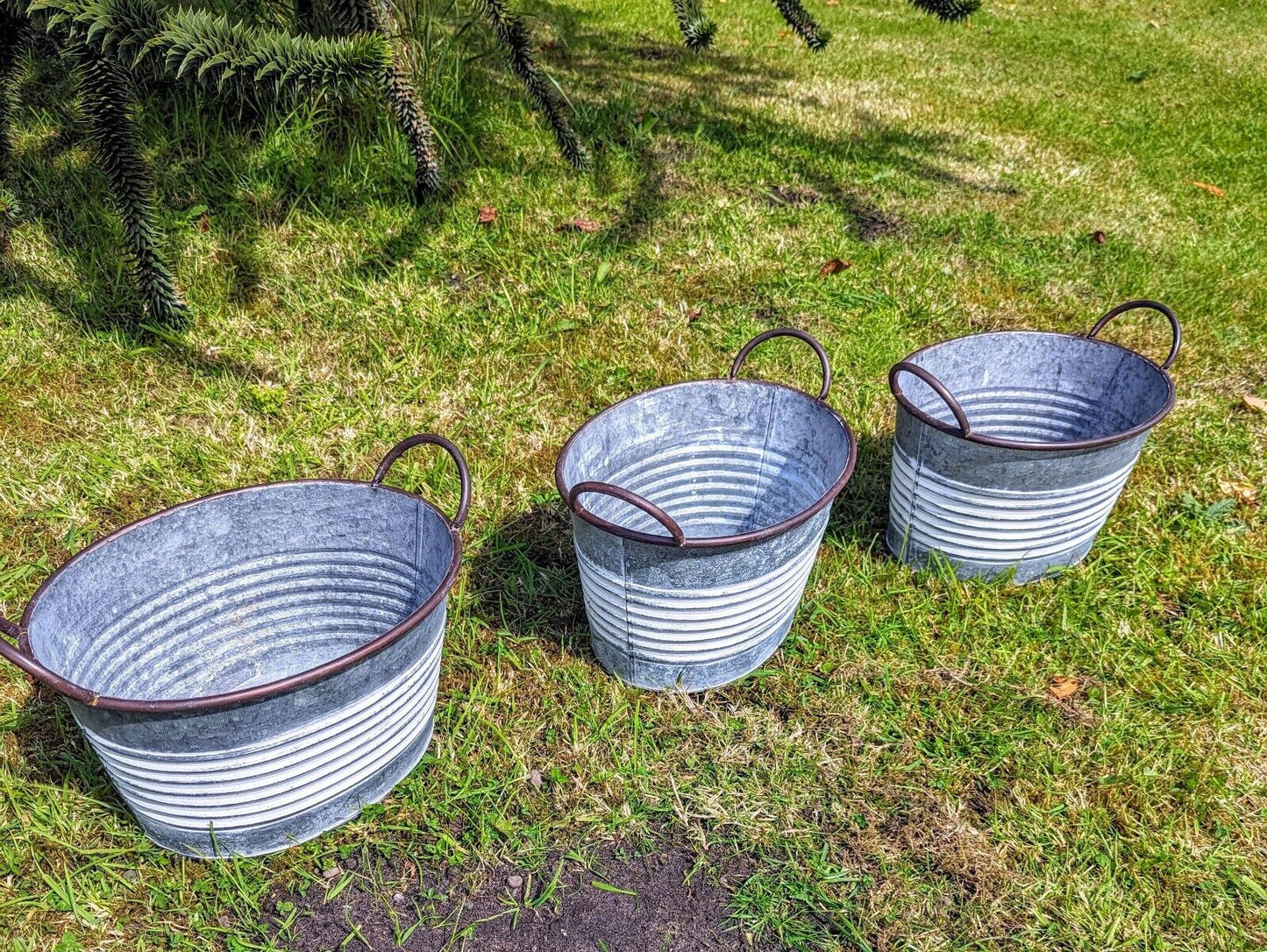 Decorative  Galvanised tub Planters Set - Delivery Available