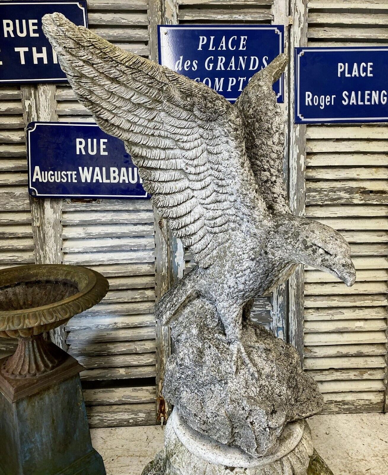 Statement Carved Stone Eagle On Decorative Plinth - Sold