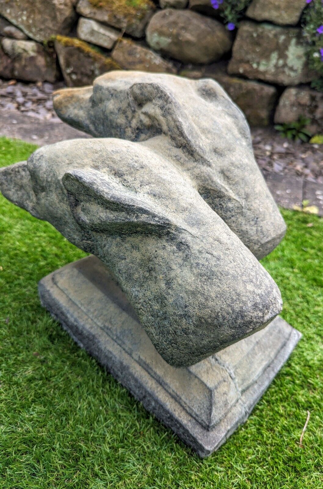 Vintage English Stone Art Deco Dog Heads - Delivery Available