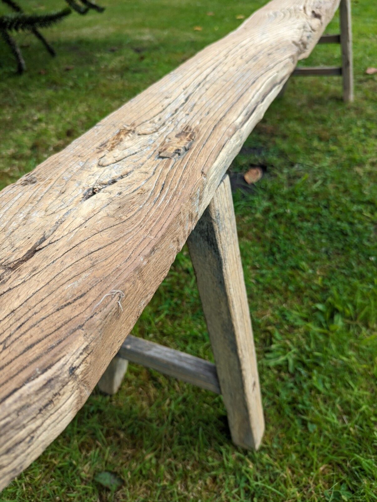 Vintage Rustic Elm Trestle Bench (Etta James ) Delivery Available