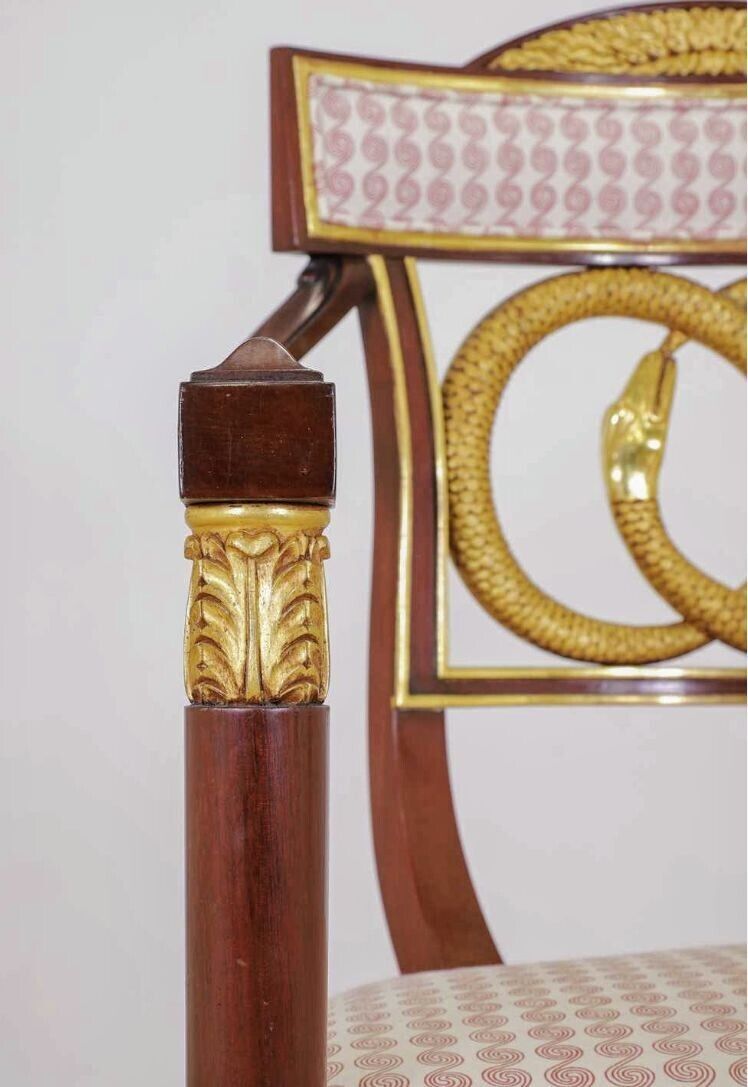 Neoclassical Parcel Gilt Serpent Splat Pair of Chairs - Delivery Available