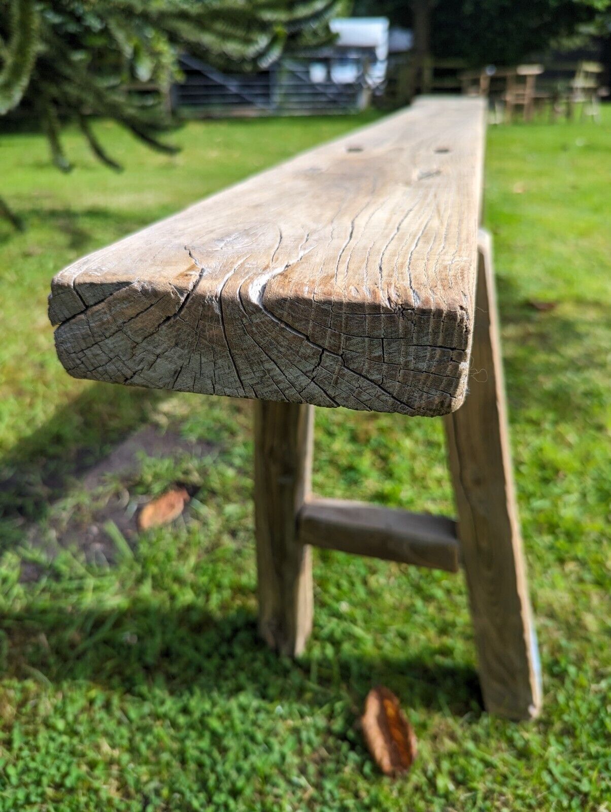 Vintage Rustic Elm Trestle Bench (Lilli Marlene ) Delivery Available