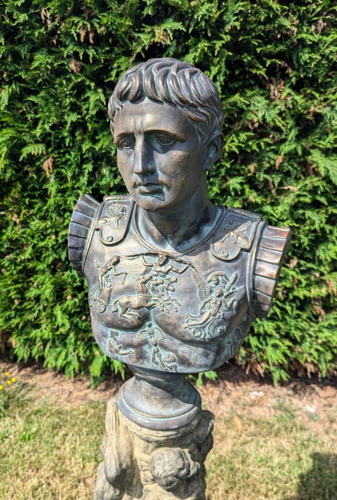 Great Looking Verdigris Bronzed Bust  Caesar Augustus - Free UK Delivery