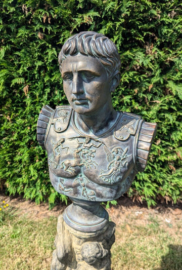 Great Looking Verdigris Bronzed Bust  Caesar Augustus - Free UK Delivery