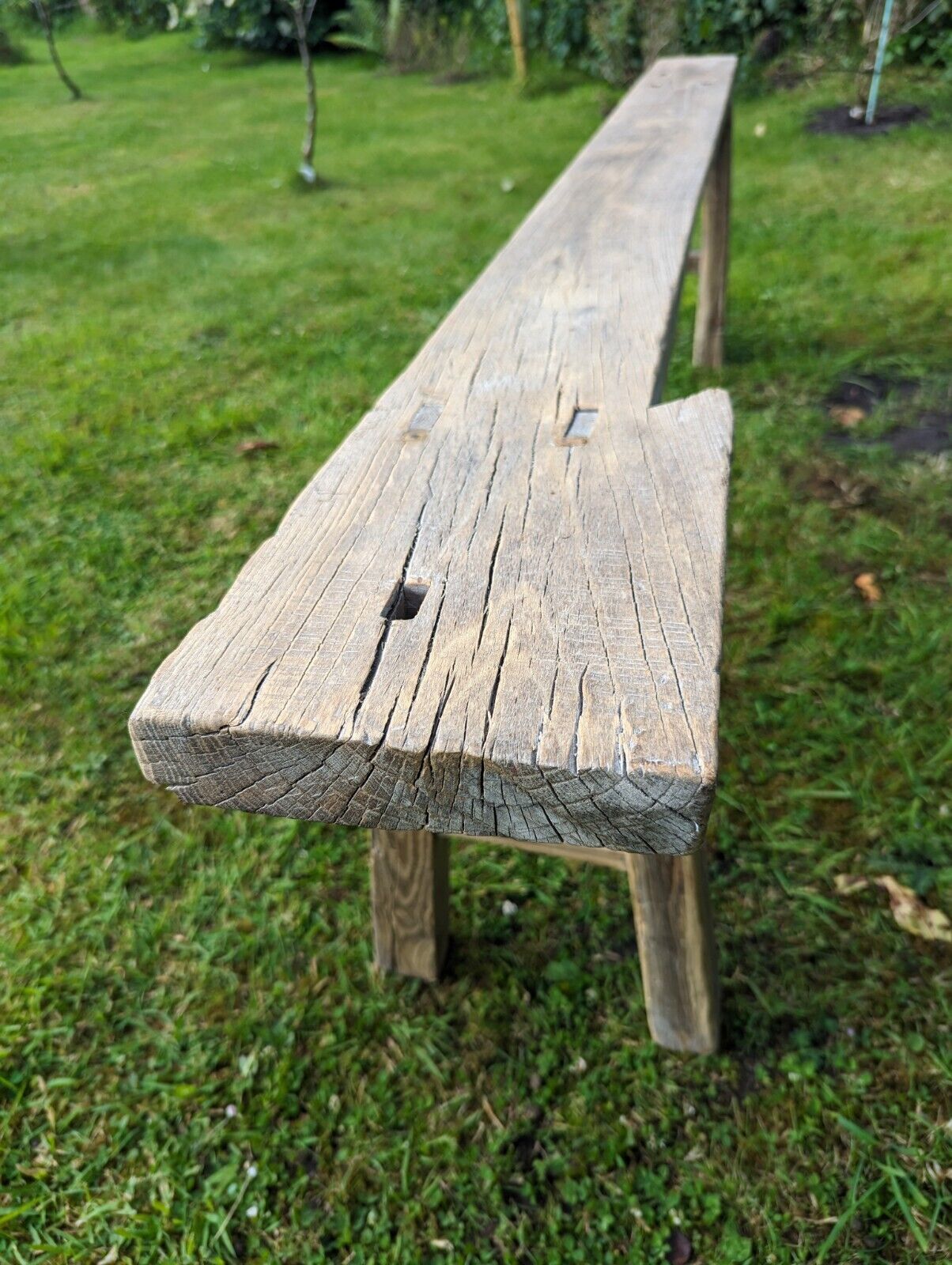 Vintage Rustic Elm Trestle Bench (Lilli Marlene ) Delivery Available