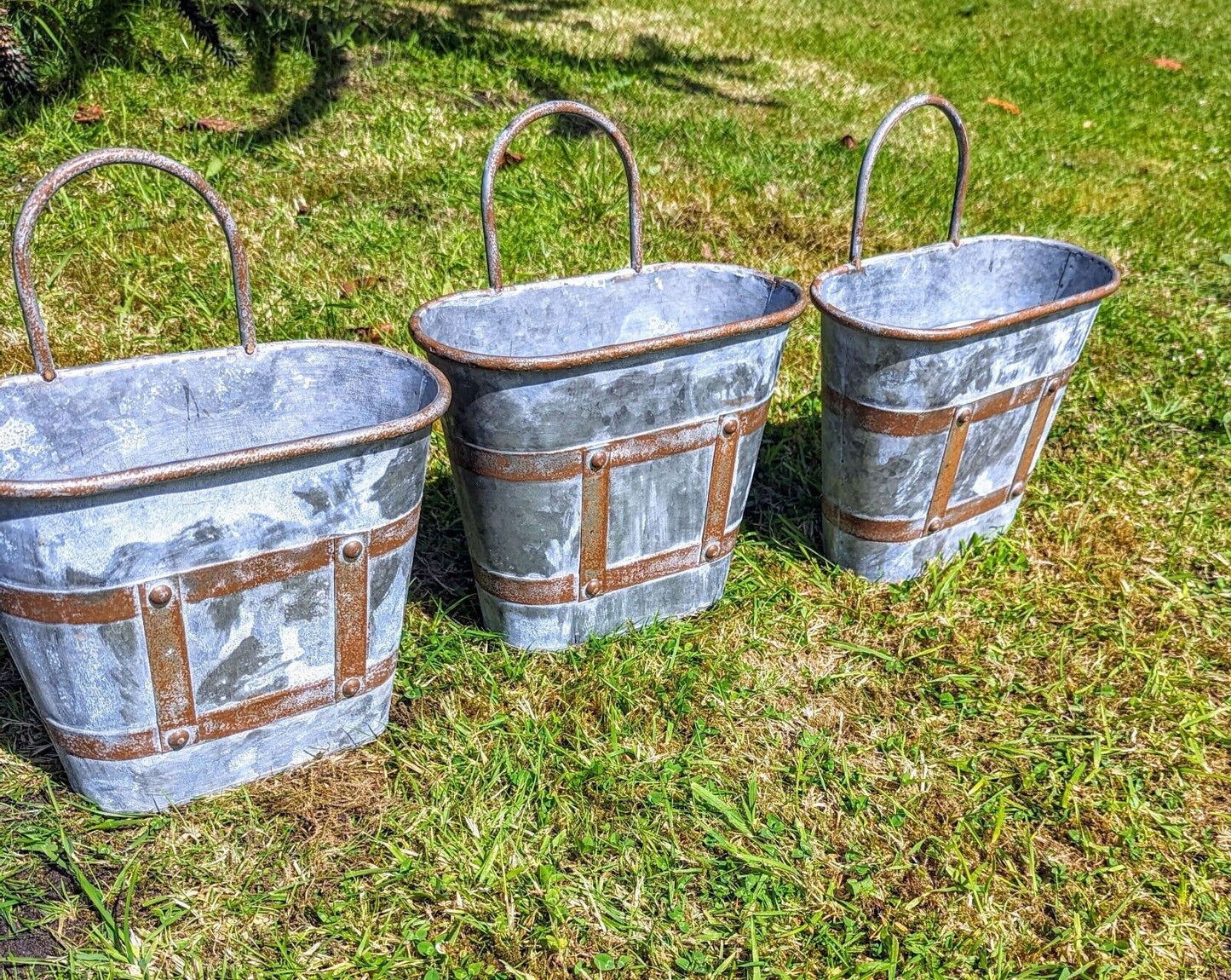 Decorative  Galvanised tub Wall  Planters Set Of 3 - Delivery Available