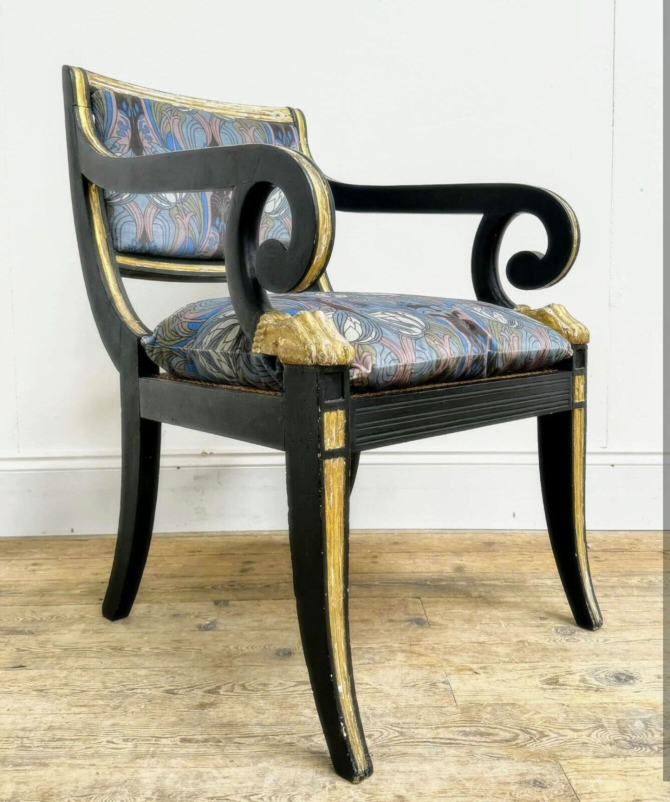 Thomas Hope Style 19c  Armchair, Quality Livery Upholstery - Free UK Delivery