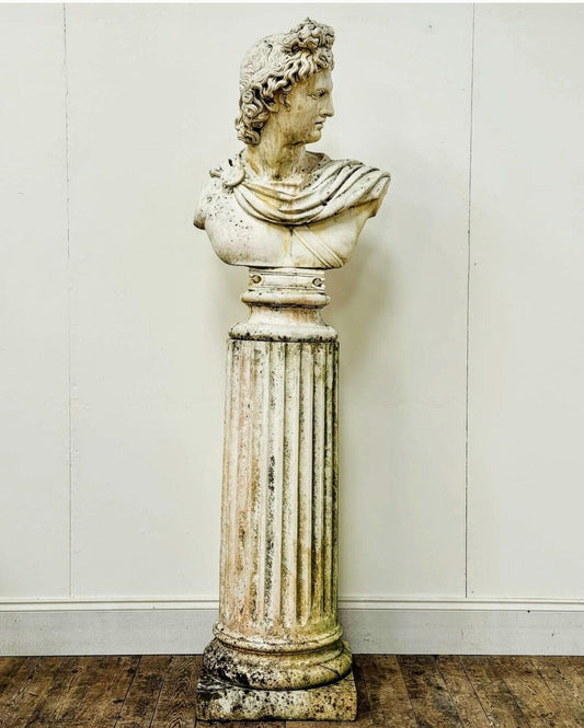 Superb Marble Italain Bust Appolo Belvedere reeded Column - Delivery Available