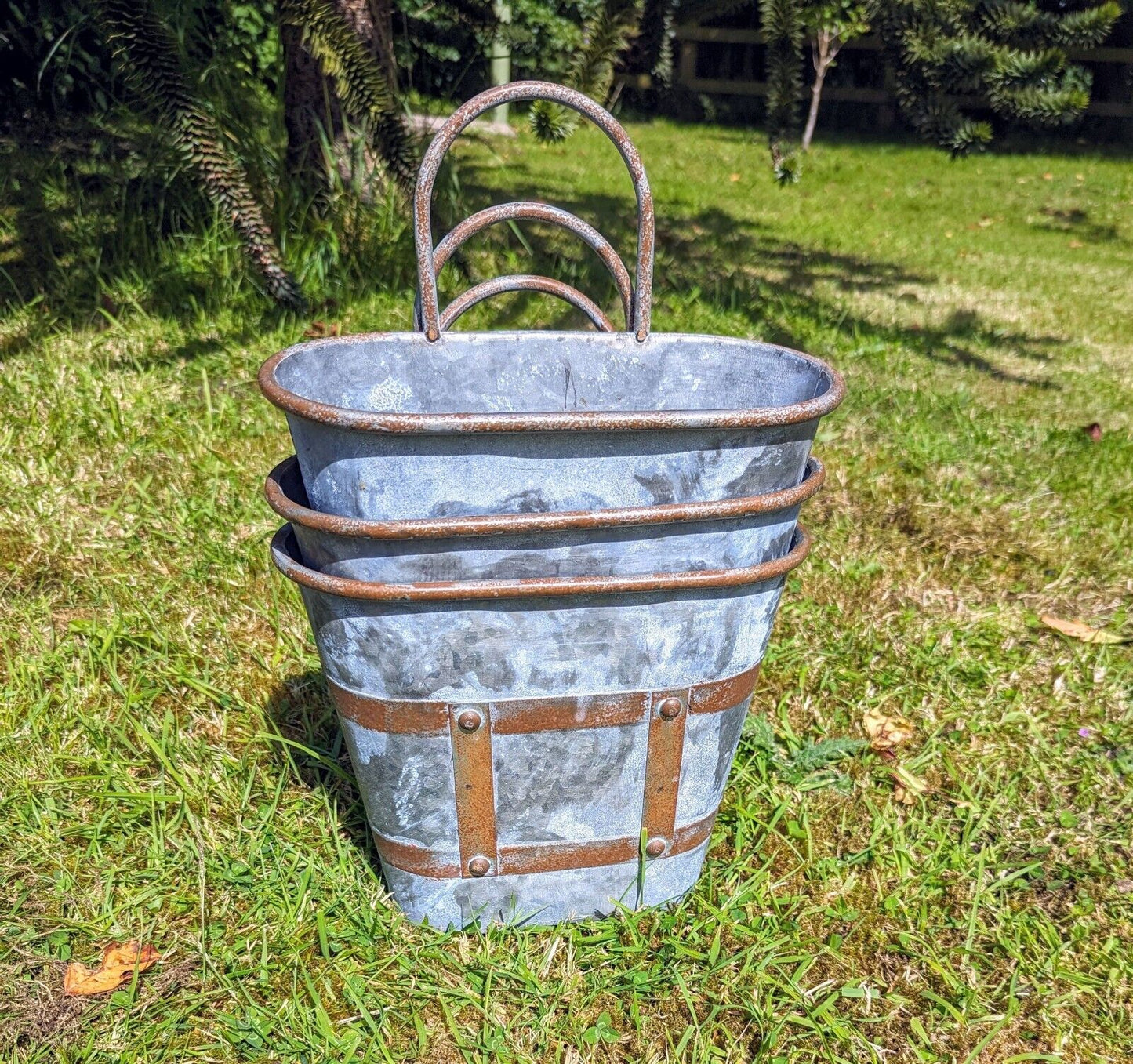 Decorative  Galvanised tub Wall  Planters Set Of 3 - Delivery Available