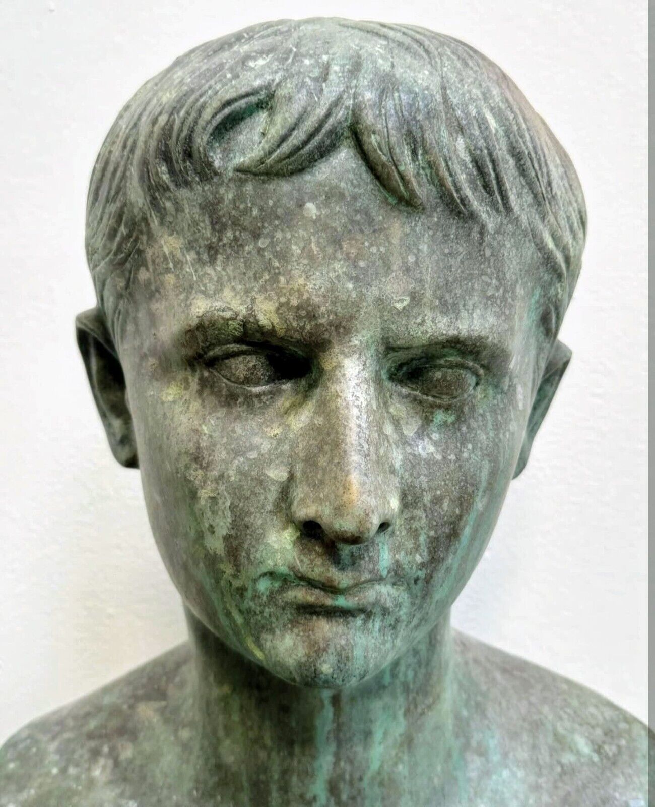 Great Looking Verdigris Bronze Bust Young Caesar Augustus - Delivery available