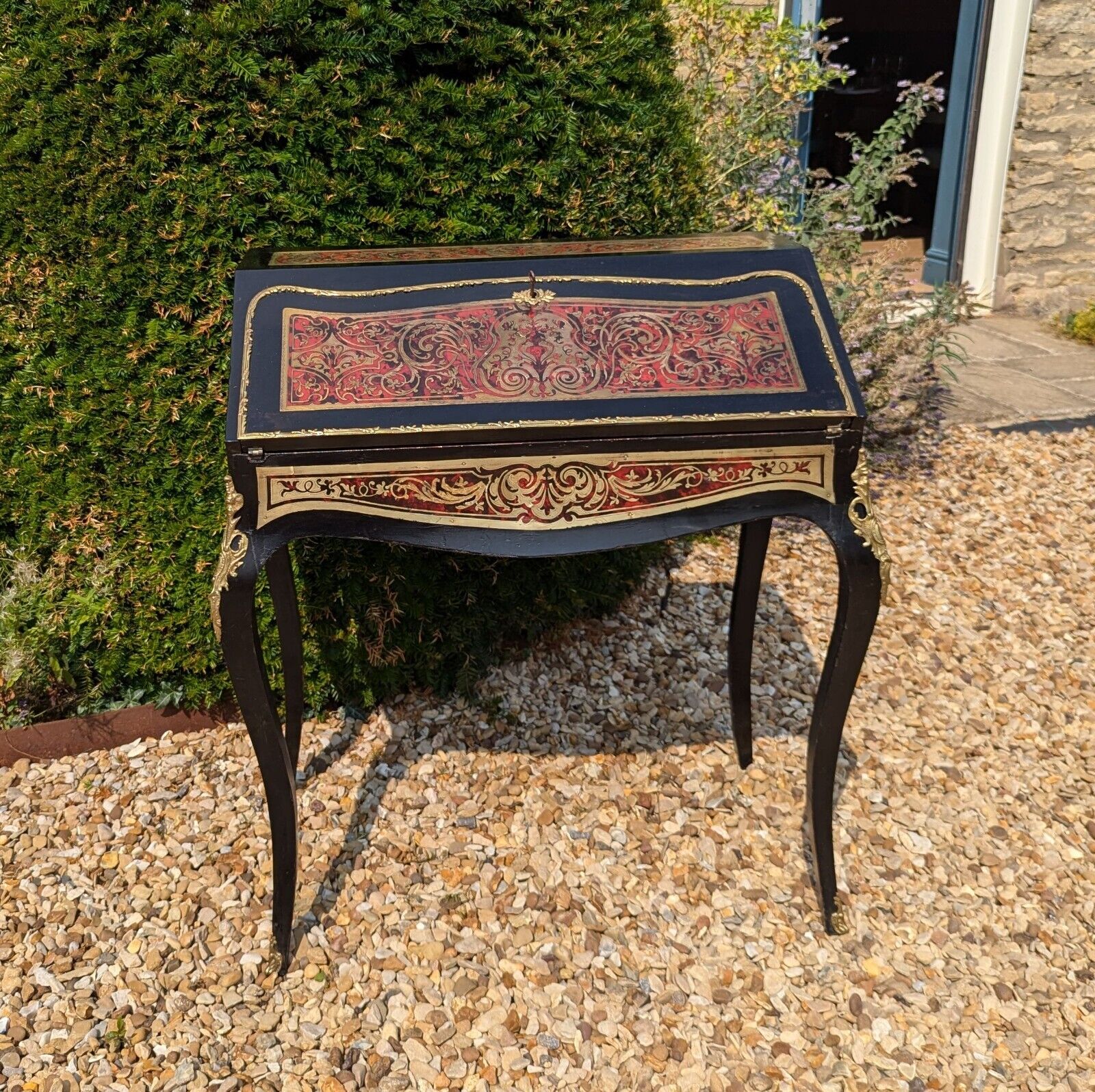 Superb Napoleon III Ebonised Brass & Boulle Bureau De Dame - Delivery Available