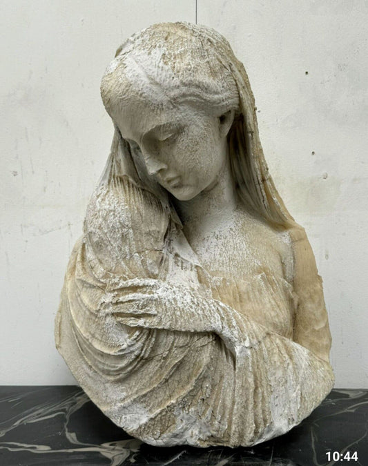 Beautiful weathered Carved Marble Madonna & Child Bust - Delivery Available