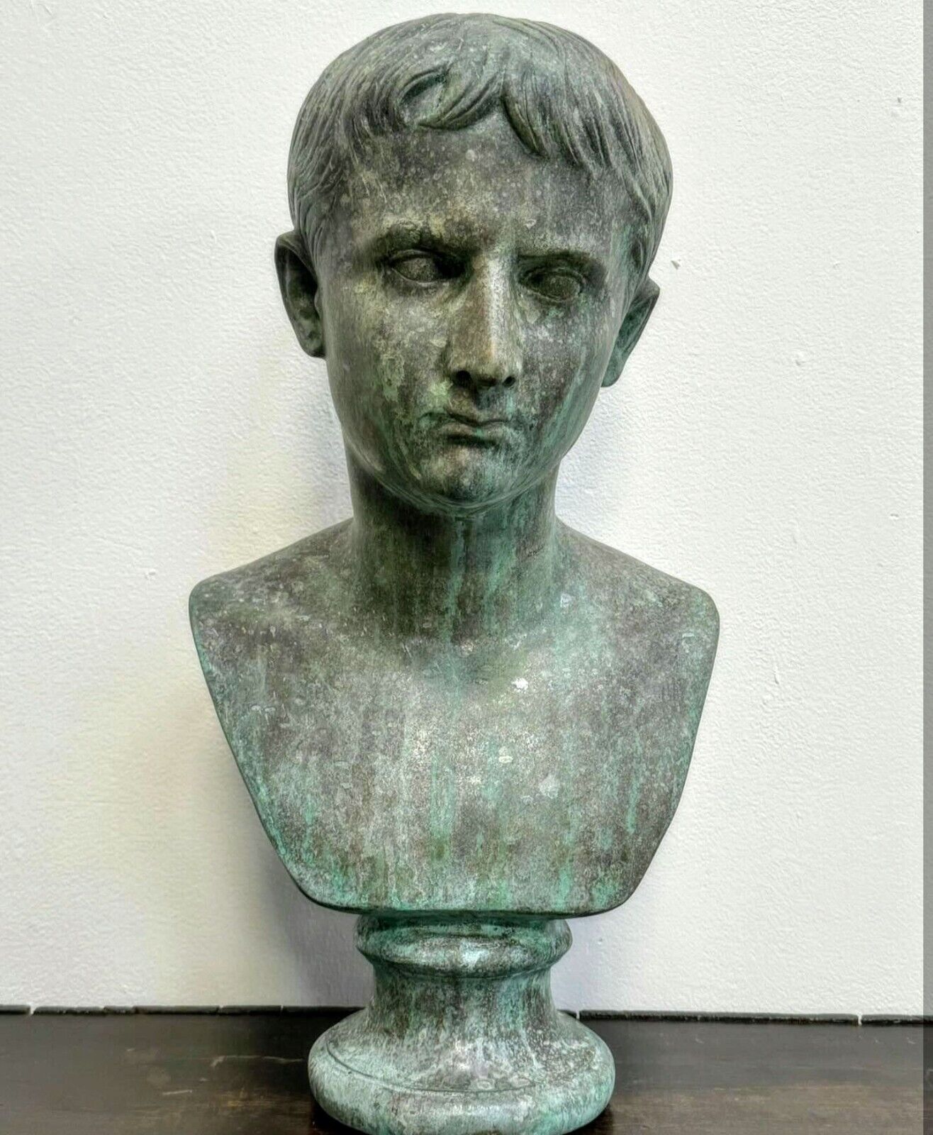 Great Looking Verdigris Bronze Bust Young Caesar Augustus - Delivery available