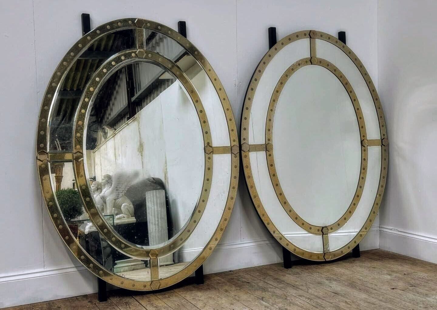 Huge Venetian Glass Gold Etched Frame Pair Mirrors - Delivery Available