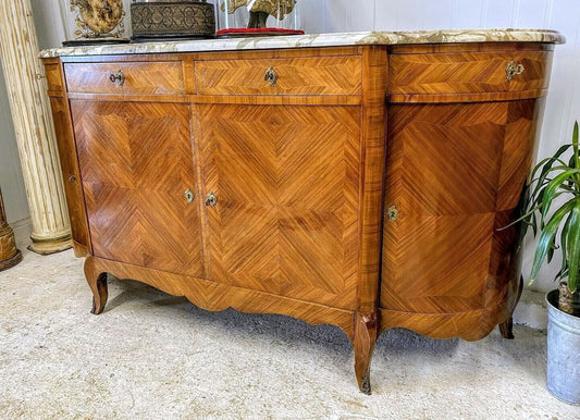Louis XV Bow front shape rare pink Marble top quarter vaneered sideboard - Delivery Available