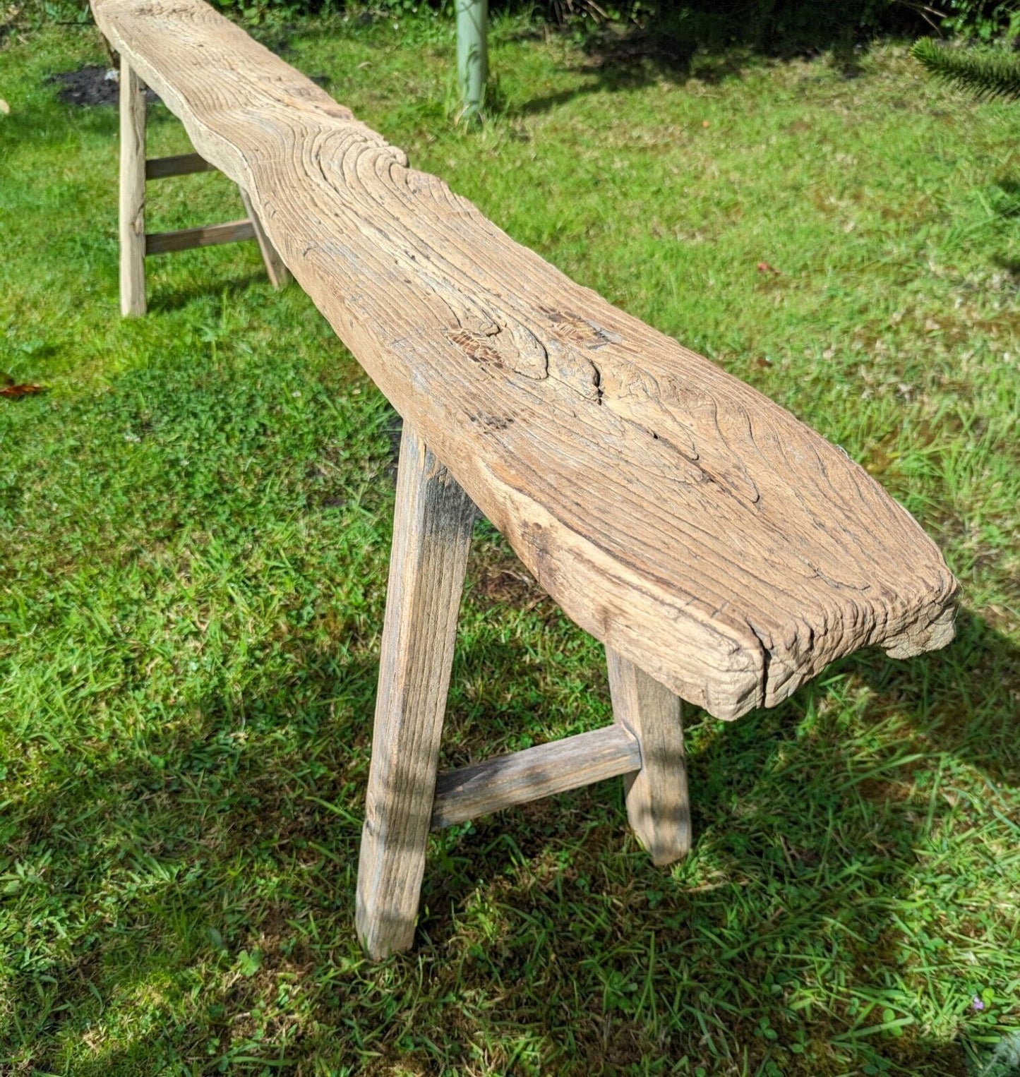 Vintage Rustic Elm Trestle Bench (Etta James ) Delivery Available