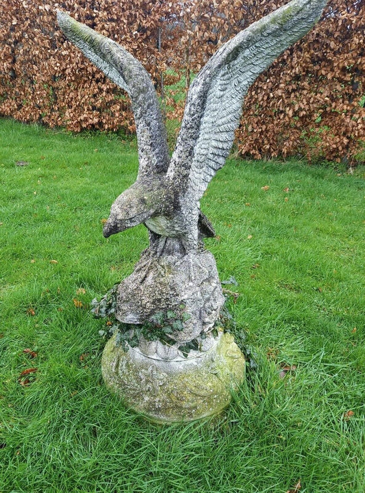 Statement Carved Stone Eagle On Decorative Plinth - Delivery Available