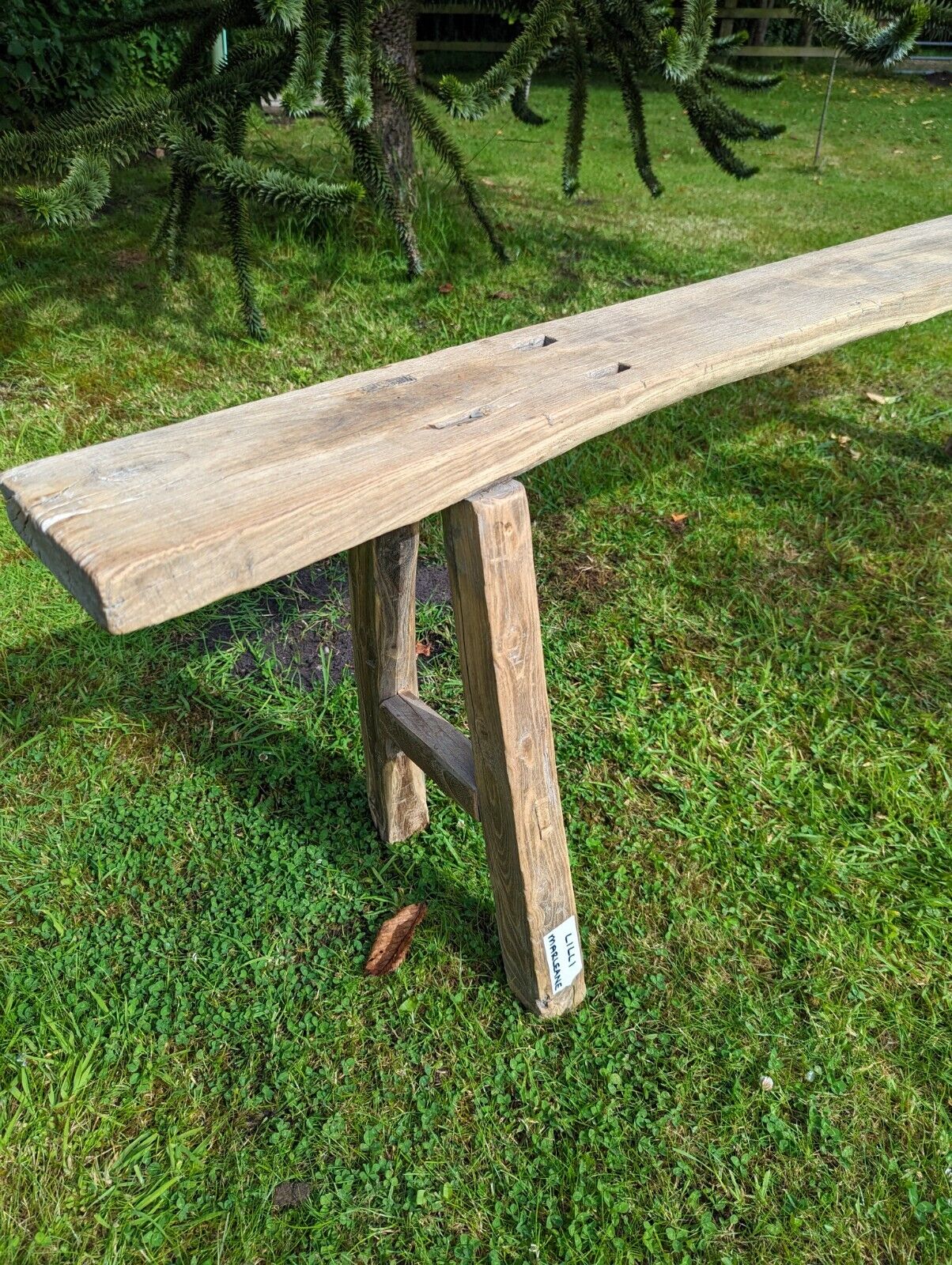 Vintage Rustic Elm Trestle Bench (Lilli Marlene ) Delivery Available