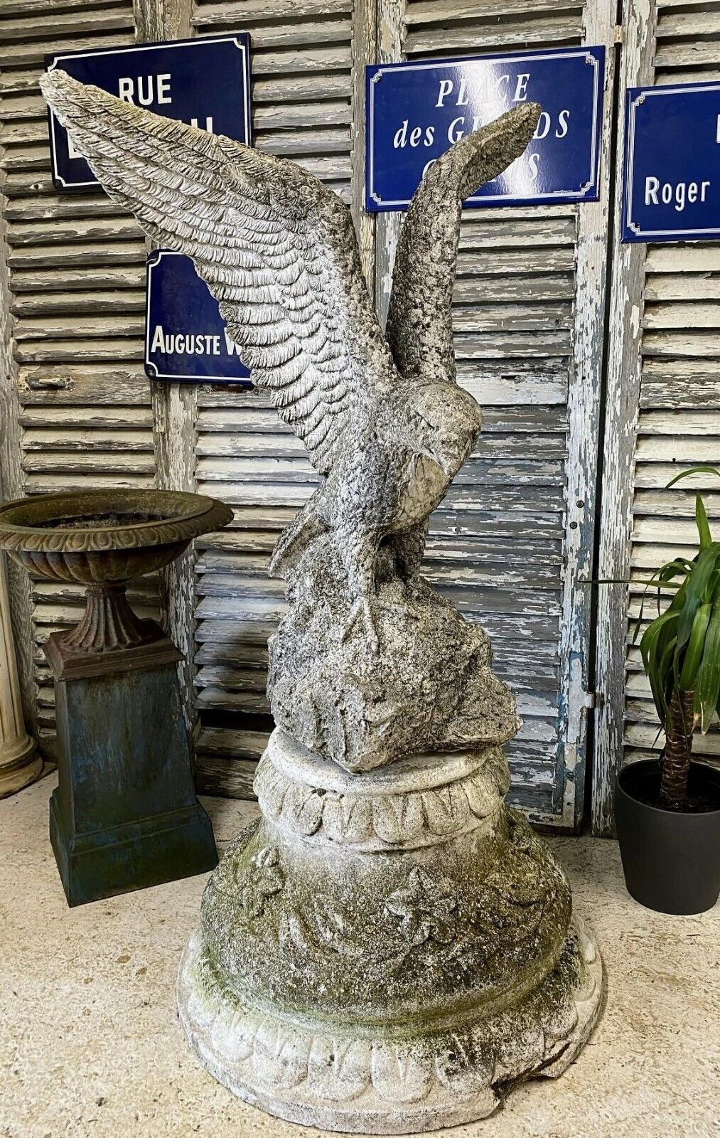 Statement Carved Stone Eagle On Decorative Plinth - Sold