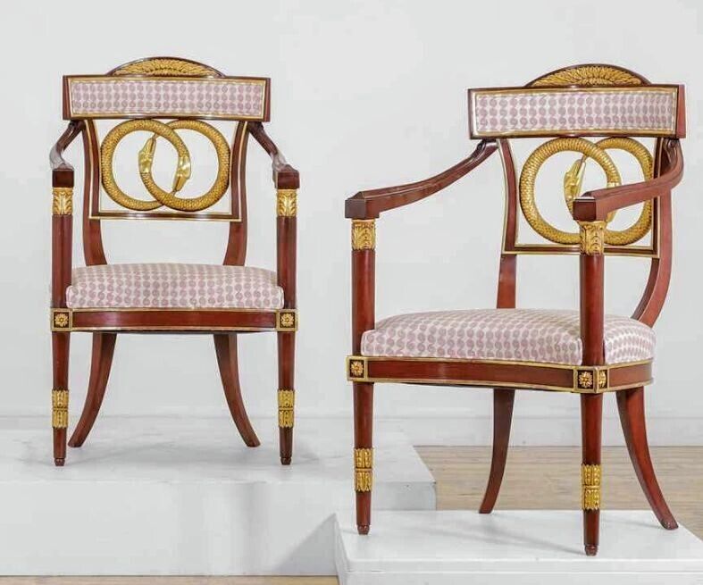 Neoclassical Parcel Gilt Serpent Splat Pair of Chairs - Delivery Available